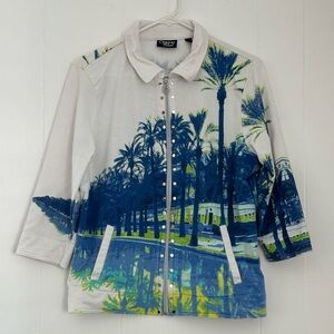 Onque Caaual 3/4 Sleeve Zip-Up Jacket Palm Tree Print Women's Size M